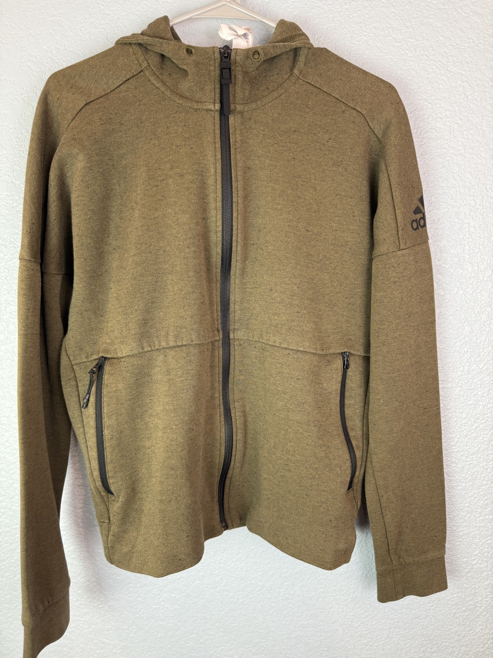 Adidas Hoodie Jacket Mens Small Olive Green Full Zip Hooded BR4743 Athletic Logo